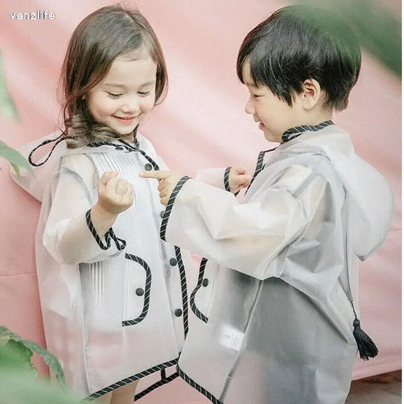 Kids Raincoat Waterproof Rain Poncho Clear Transparent Children kindergarten school Student Rainsuit Protective Poncho Covers