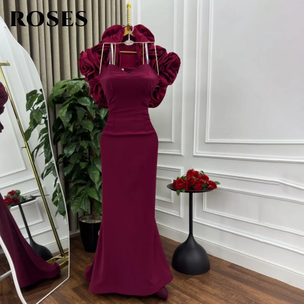 

ROSES бордовое платье для выпускного вечера со складками, атласные женские вечерние платья с раструбом, торжественное платье с 3D цветами по индивидуальному заказу