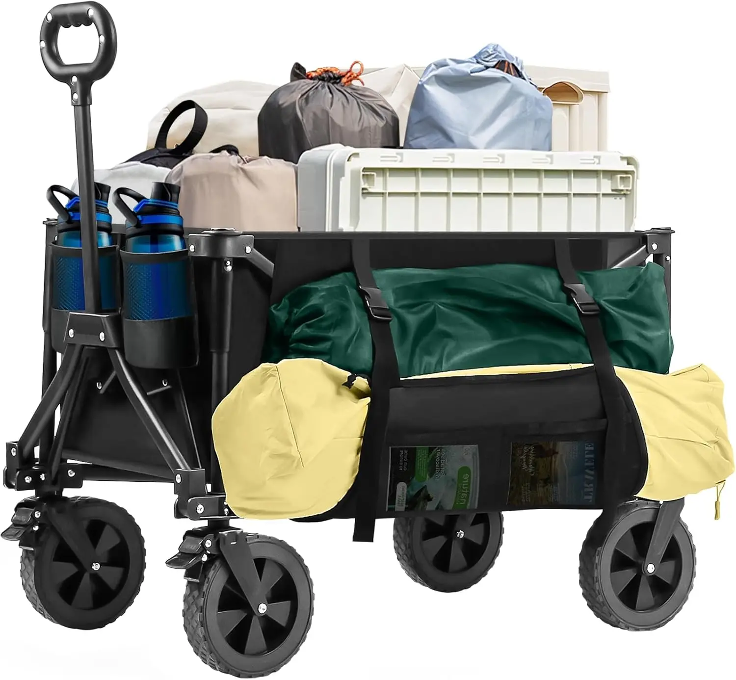 Utility Cart Folding Wagon Cart Collapsible Wagon with Side Pocket and Brakes Foldable Wagon for Garden Sports