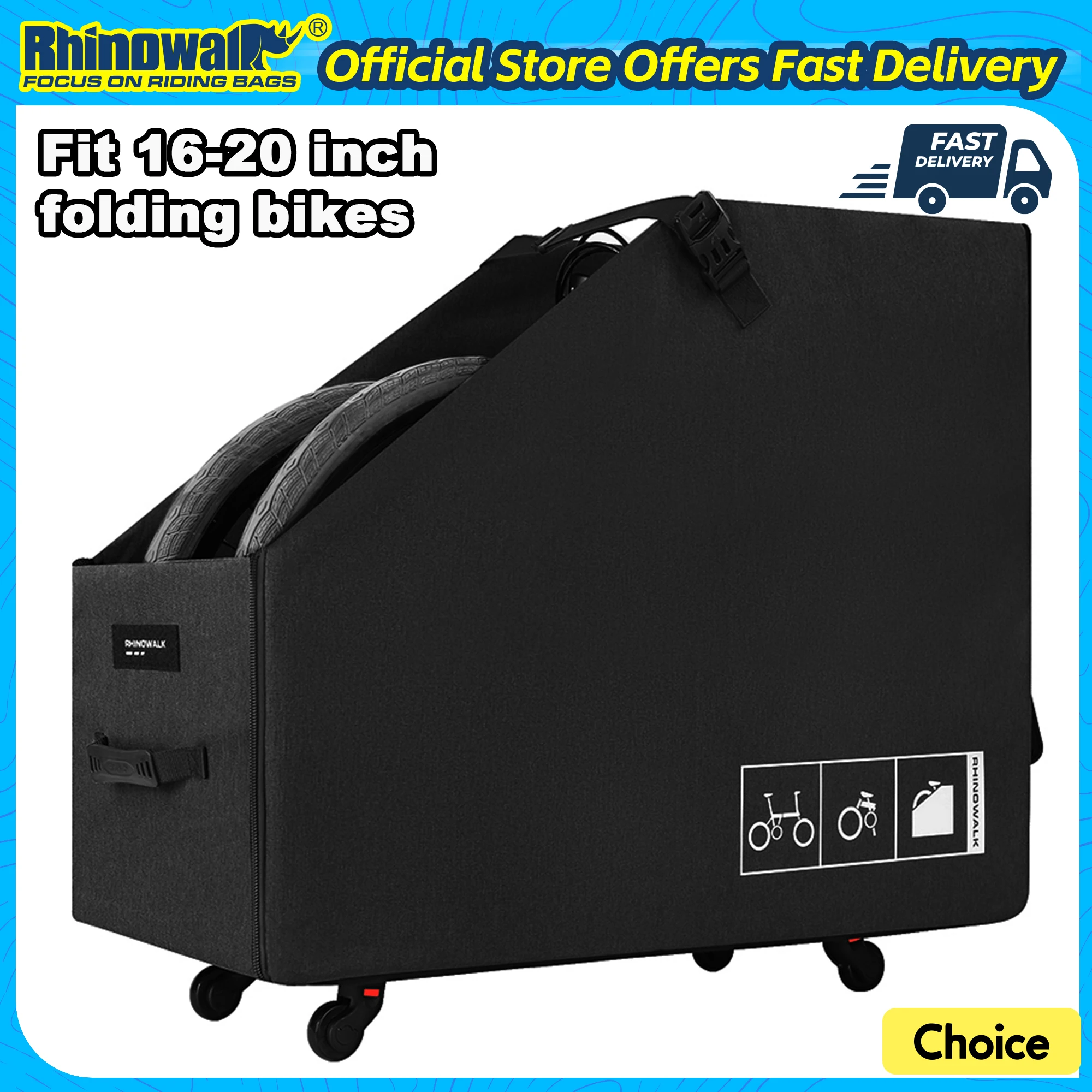 صندوق تخزين الدراجة القابل للطي من Rhinowalk مناسب 16-20 بوصة دراجة قابلة للطي لصندوق تخزين السيارة لدراجة Brompton مع عجلة تحرير سريعة