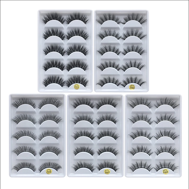 5-Paar-Set, natürlich aussehende falsche 3D-Wimpern im europäischen Stil, dreidimensionale gefälschte Wimpern im Großhandel für Augen-Make-up