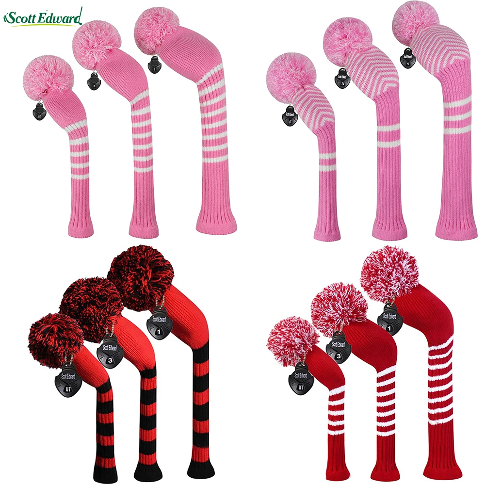 

Scott Edward 3 Pcs/set Pink/Red Golf clubs Headcover Knitted Hybrid UT Driver Fairway Wood 1 3 5 Wood Knitting