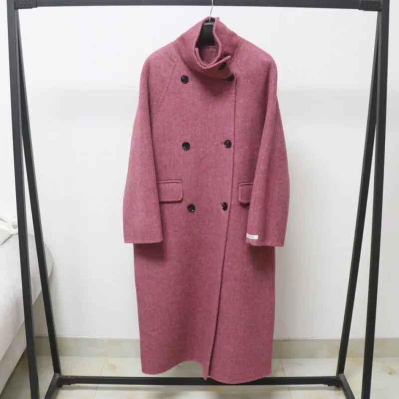 

2026 Blends Outerwear Over Knee Length Overcoat Women's Long Woolen Coat Autumn Winter Loose Double Buttoned Trench Coat