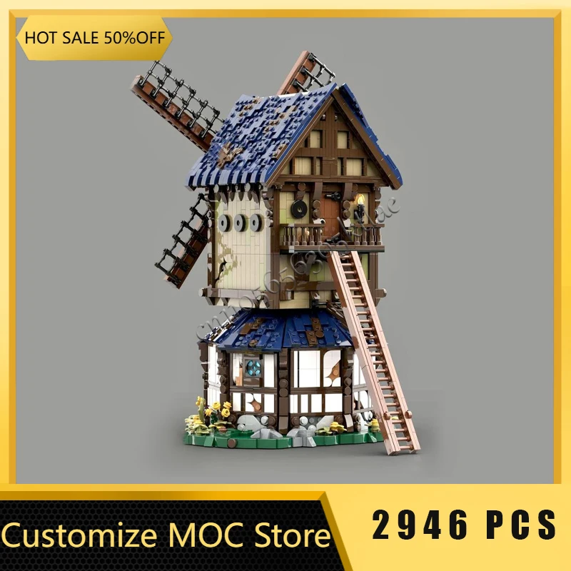 2946 ELEMENTÓW Popularny MOC Wiatrak Średniowieczny Fantasy Modułowy Zestaw Klocków DIY Zabawki do Składania dla Dzieci Prezent na Festiwal Niespodzianka