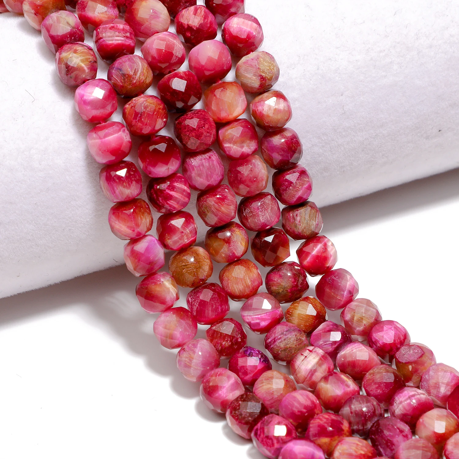 8mm AAA Faceted Cube Fuschia Tiger Eye Beads Natural Stone Square Spacer Beads For Jewelry Making DIY Bracelets Accessories 15''