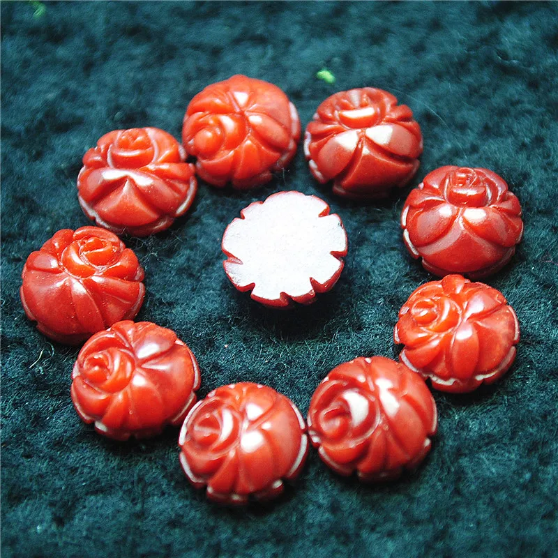 10PCS Carving Red Coral Cabochons Flower Designs Size 10MM For Fashion DIY Jewelry Pendants Making New Arrivals Wholesale