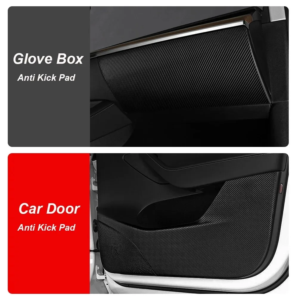 Für Tesla Model 3 Y 2026 Autotür Anti-Kick-Matte Panel Leder Kohlefaser Innenraum Handschuhfach Schutzaufkleber Auto-Zubehör – Detail 5