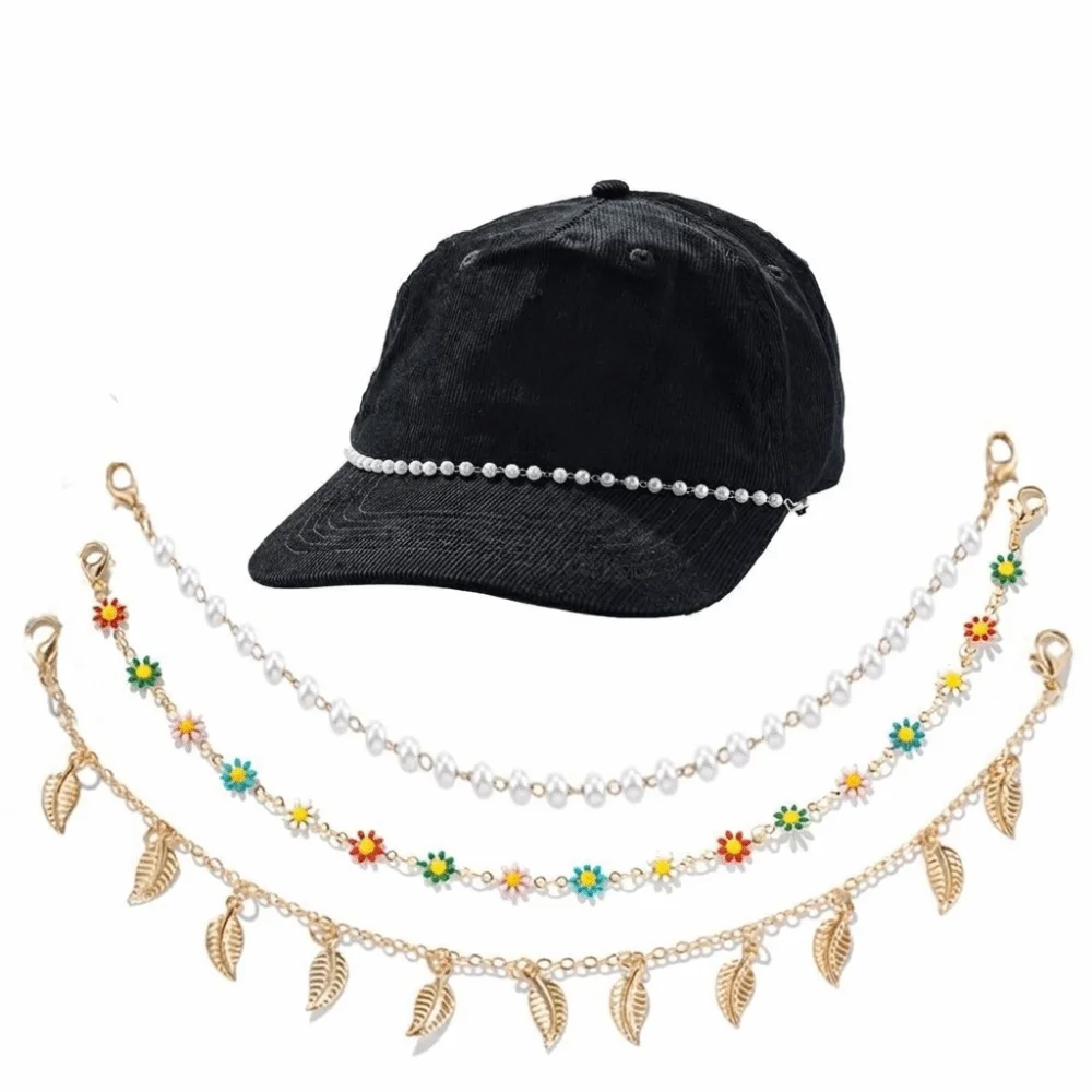 3pcs/Set Pearls Baseball Cap Chain Turquoise DIY Craft Trucker Hat Charm Hat Decoration Accessories Detachable