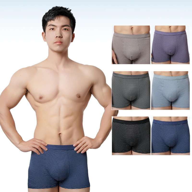 3pcs Set Men\'s Briefs Mens Stripe Flat angle Underwear Men\'s Panties Cotton Breathable Elastic Large Size Male Underpants