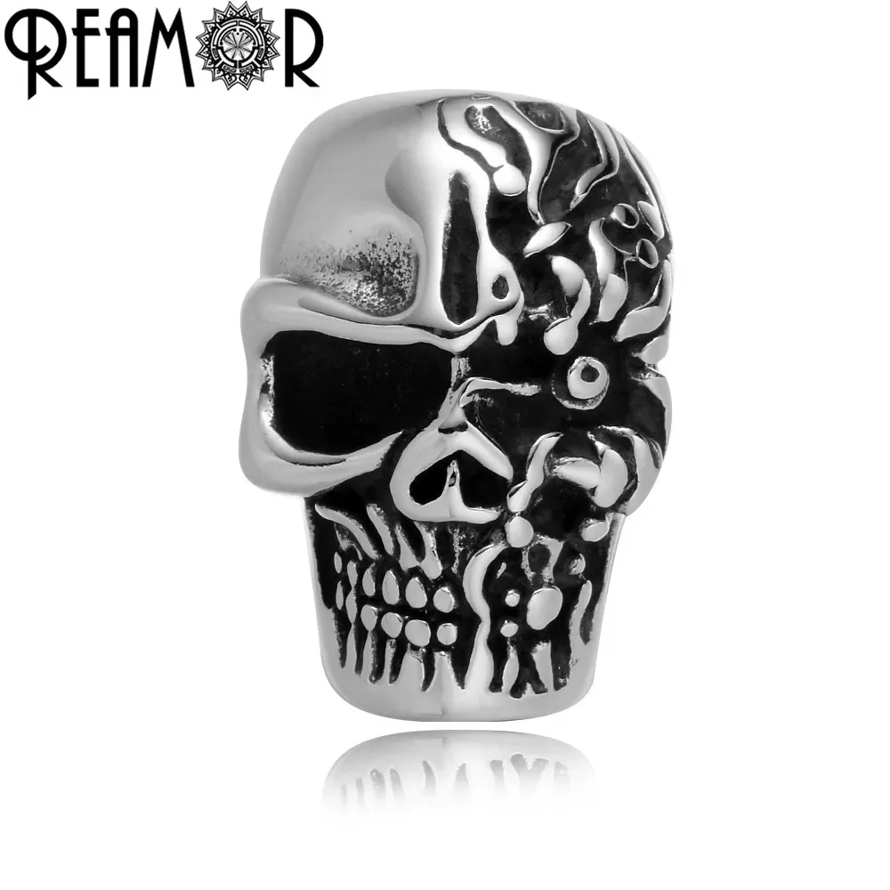 REAMOR 5pcs 316l Stainless Steel 8mm Totem Double Face Skull Head Magnetic Clasps Leather Bracelets Buckle DIY Jewelry Findings