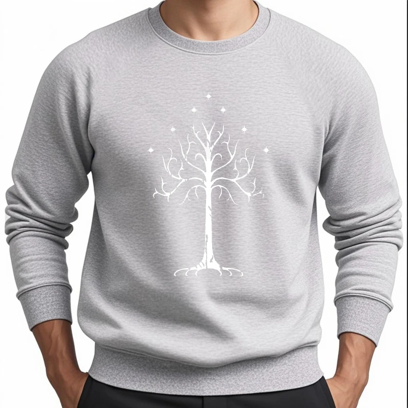 هوديس الرجال العلامة التجارية الأبيض شجرة جوندور تصميم حجم كبير هوديس الشارع ارتداء أنيق طويل الأكمام هودي القطن عارضة البلوز #2