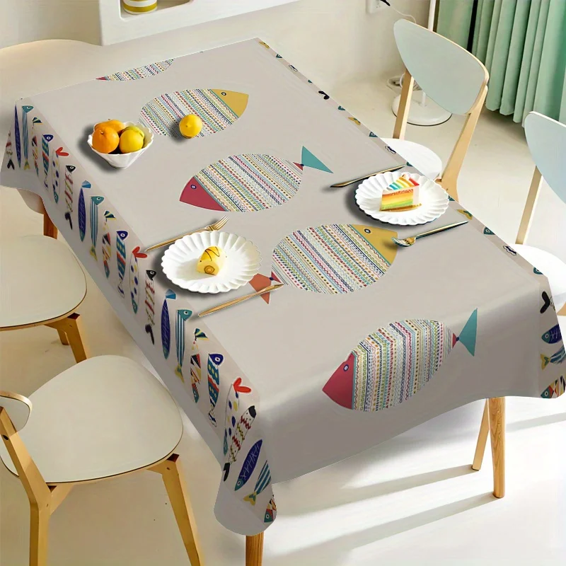 Rechteckige Tischdecke mit buntem Fischmuster und dekorativem Druck, geeignet für Esszimmer, Couchtisch, Party-Dekoration, Tischdecke