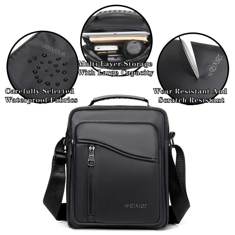 WEIXIER Men Business Trendy Crossbody Bag Casual Sports Cycling Bag Brand PU Leather Waterproof Shoulder Bags Briefcase Handbag