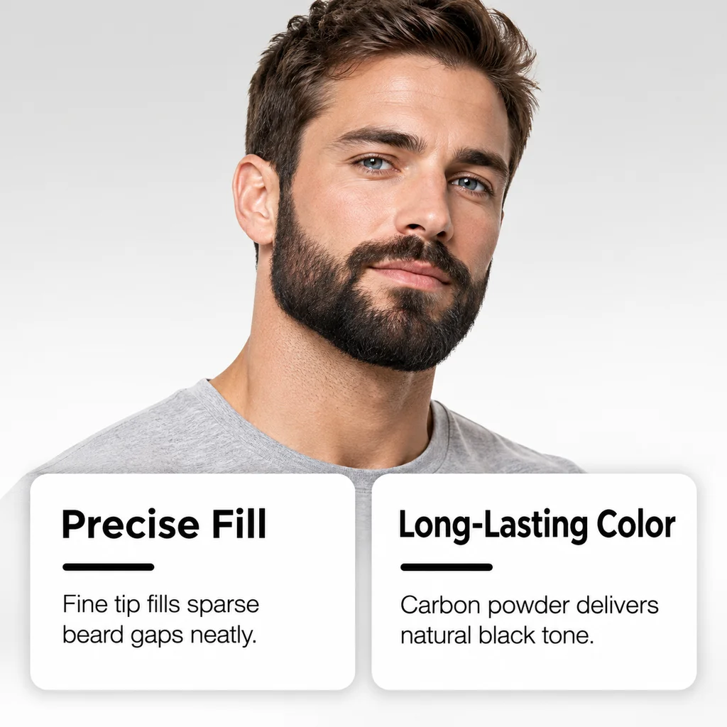 Beard Filler Pen Kit For Men 2pcs With Grooming Brush Fill Sparse Patchy Facial Hair Waterproof Male Black Beard Tinting Marker
