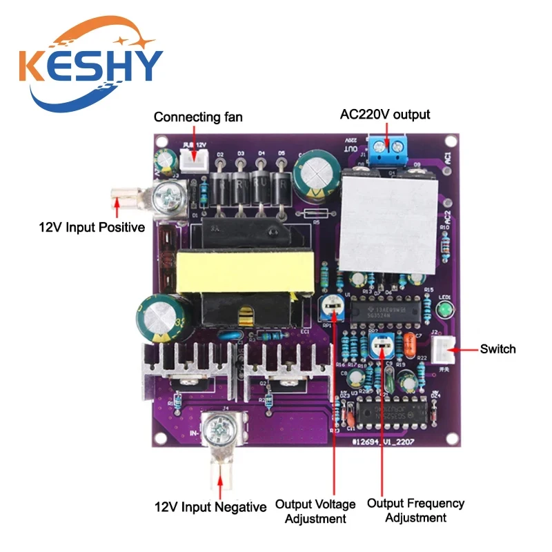 300W Corrected Sine Wave Output 50Hz Inverter 12V To 220V Inverter Power Supply Energy Storage DC-AC Boost Circuit Board