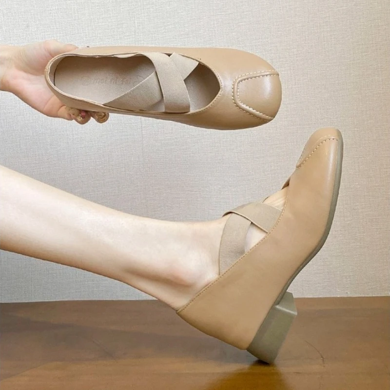 

Женские туфли Мэри Джейн из овчины, удобные балетки на скрытом каблуке 6 см с низким берцем и перекрестным ремешком