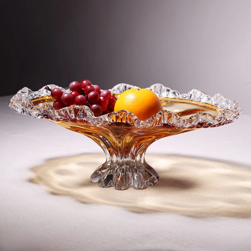 

Home light luxury creative glazed fruit plate modern large crystal glass high-end tall fruit plate model room