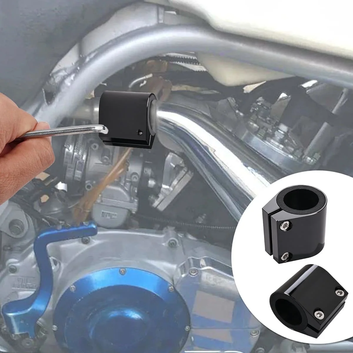 2PCS High Temp Exhaust Clamp Billet Aluminum Butt Connectors Exhaust Band Clamp Black For Yamaha Banshee 350 1987-2006