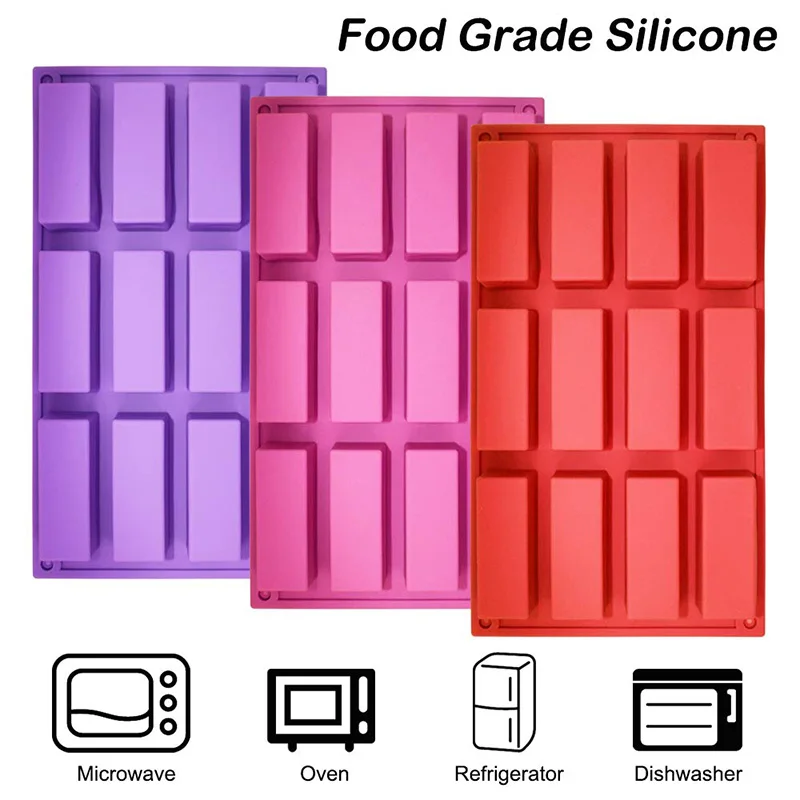 2 Pcs 12Cavity Large Rectangle Granola Bar Silicone Mold Cereal Bar Molds Energy Bar Maker for Chocolate Bread Cheesecake Mould