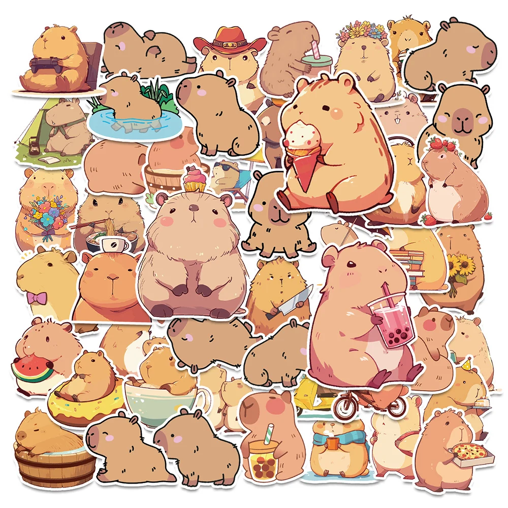 10/30/50 Stuks Kawaii Cartoon Capybara Stickers Voor Kinderen Schattige Dieren Sticker Briefpapier Skateboard Telefoon Hoesje Grappige Graffiti Stickers