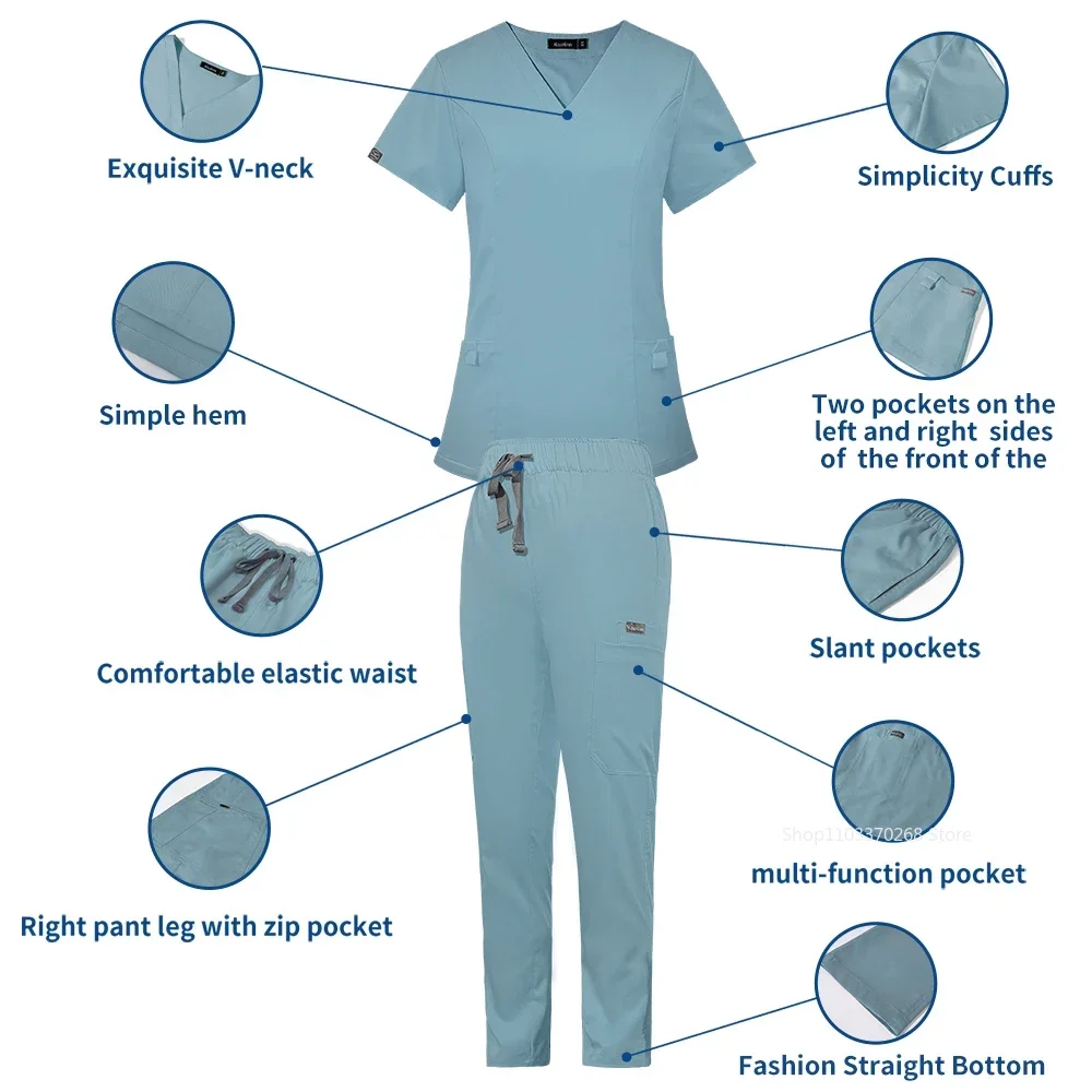 Nieuwe Aankomst Custom Vrouwen Verpleging Scrub Broek Met Rechte Pijpen Set Ziekenhuisarts Sets Vrouwen Stijlvol Slim Fit Ziekenhuis Scrub Uniform