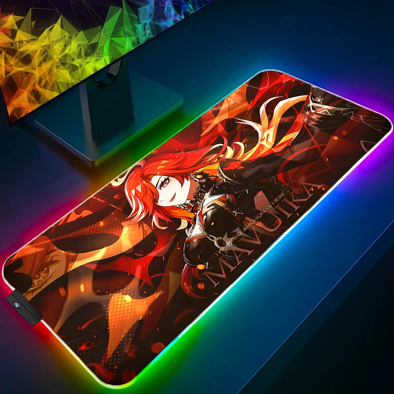 لوحة ماوس LED مطاطية RGB ملحقات ألعاب الكمبيوتر لوحة ماوس Genshin Impact Mavuika مكتب ماوس حصيرة ألعاب السجاد لوحة المفاتيح