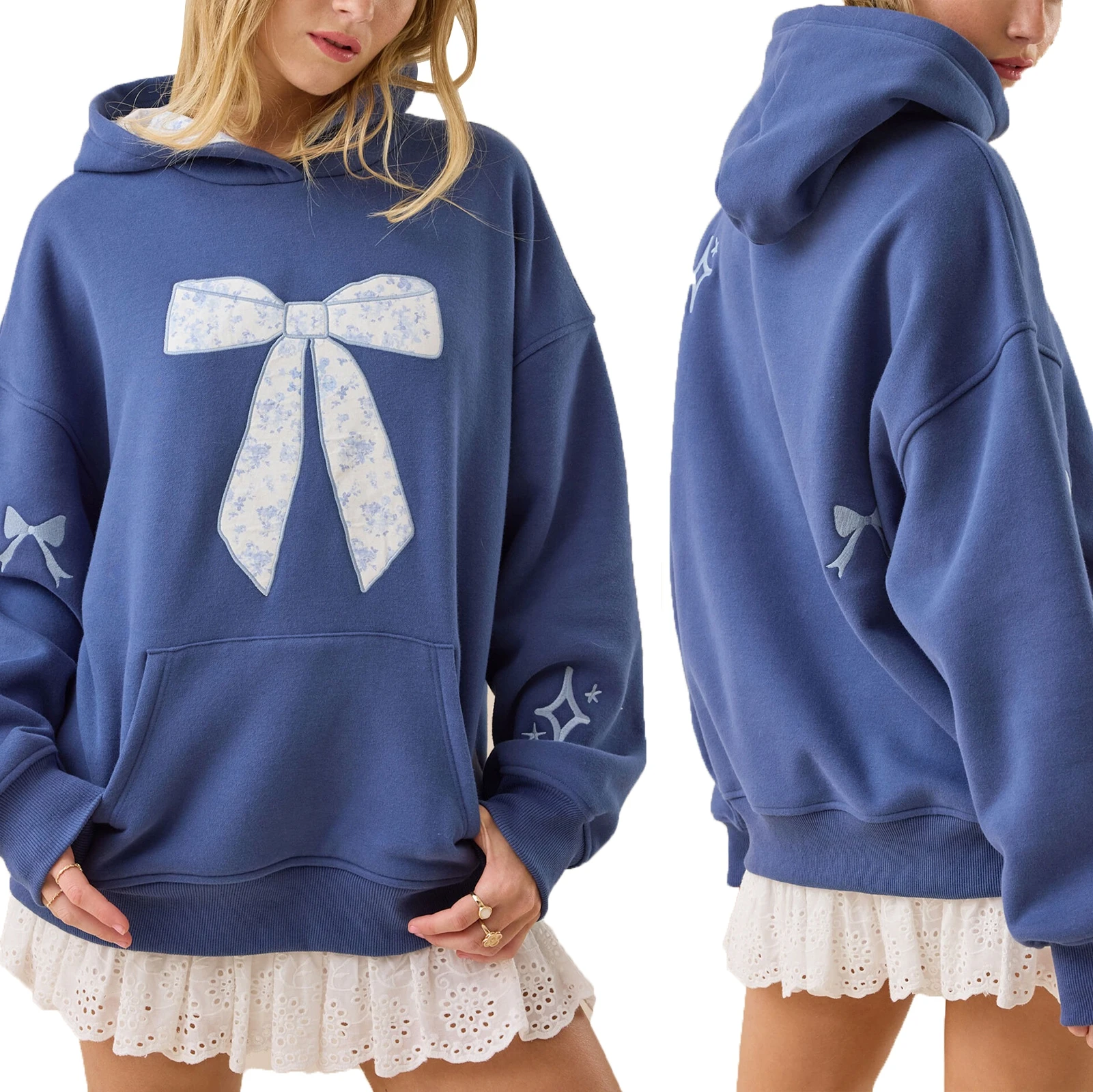 Hochwertiges Damen-Sweatshirt mit Kapuze, Frühling und Herbst, langärmelig, Schleife, Stickerei, Kapuzenpullover