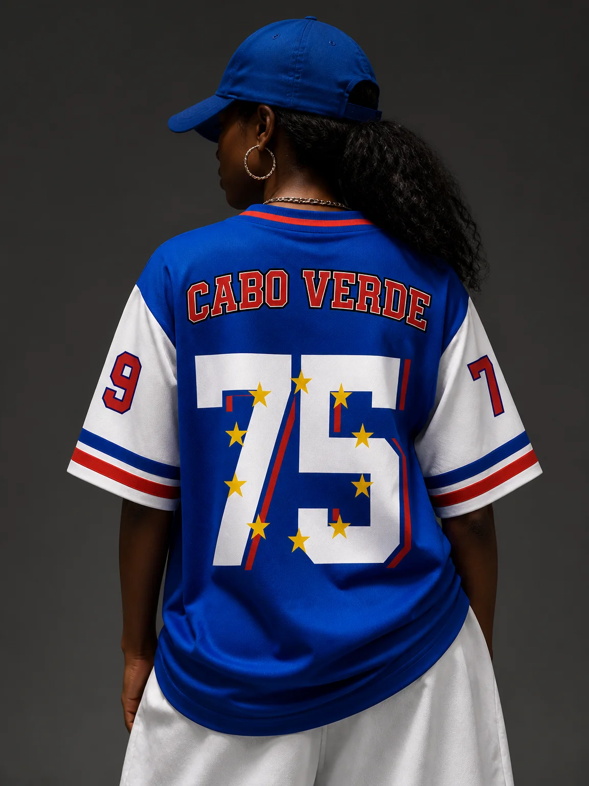 2026 Men's and Women's Sports Jersey T-Shirt, Cape Verde Print, V-Neck, Short Sleeve, Casual, Versatile Top, Birthday Gift