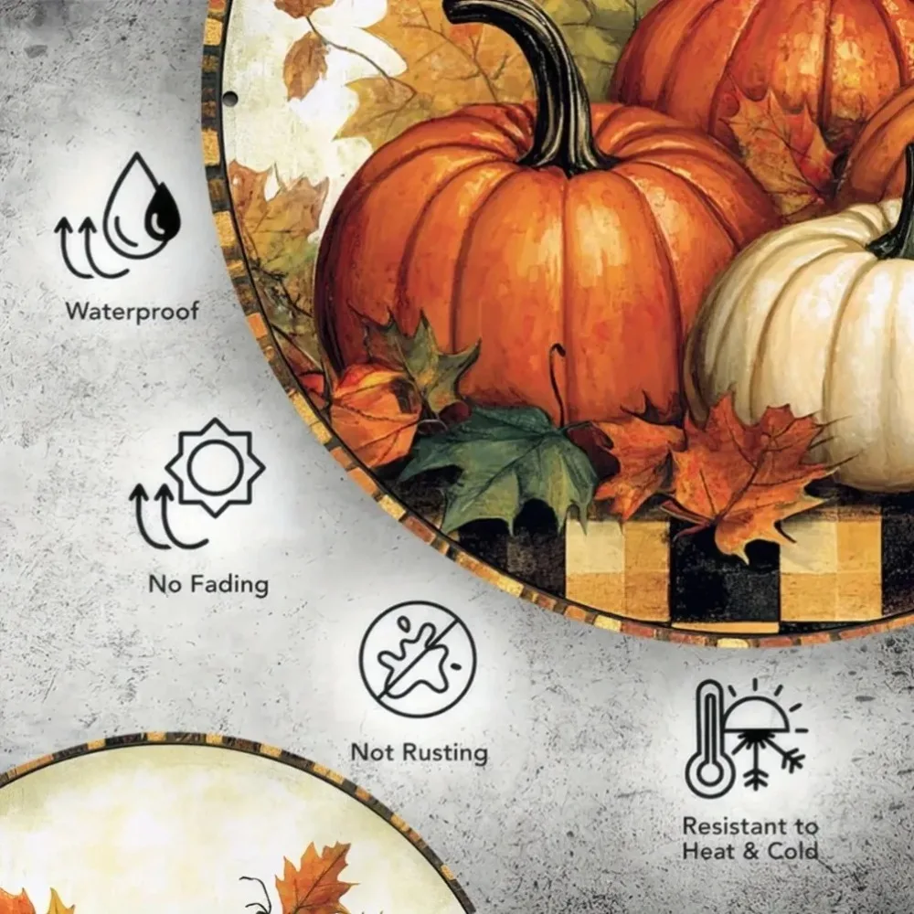 إكليل اليقطين الريفي العتيق، علامة معدنية ساحرة، ديكور الخريف لعيد الشكر والهالوين، مثالي للمقهى المنزلي المثبت على الحائط #6