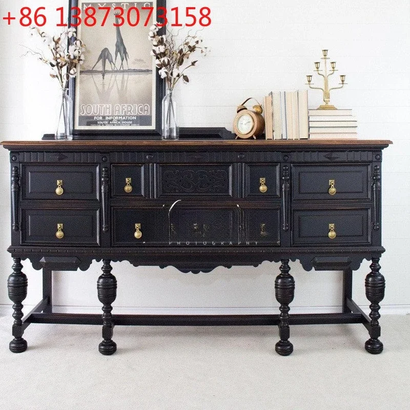 

American country solid wood carving flower French retro old foyer partition cabinet