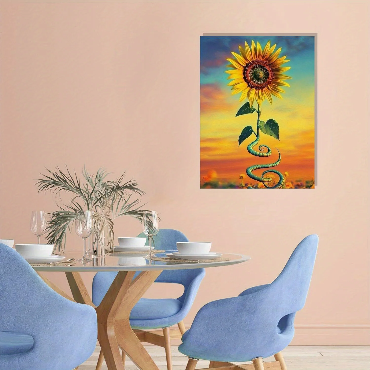 Pintura artística de girasol floreciente, marco de madera decorativo Floral cálido y esperante, energía positiva, marco de lienzo para espacio del hogar, 1 ud.