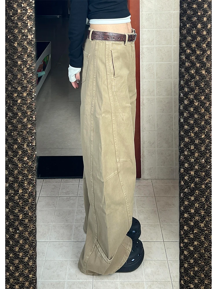 

Свободные джинсы с высокой талией в американском стиле ретро цвета хаки, широкие джинсы, женские брюки прямого кроя для похудения, осень-зима, новинка Sle