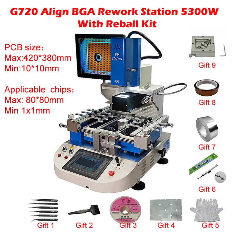 5300W Automatic Align BGA Soldering Station G720 Pro Rework Machine with CCD Camera and Touch Screen for Laptops Game Consoles