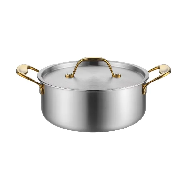 Chef-grade cauldron with three layers of stainless steel polished durable and fast heating commercial casserole