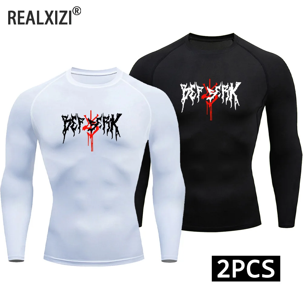 

2-Piece Men's Long Sleeves Fitness Dry Fit T-shirt Gym Compression Shirt Sportswear Outdoor Sports Running Tees Tops Rashgard