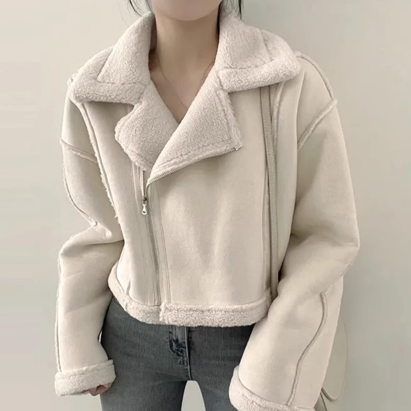 

Стильное осенне-зимнее утепленное повседневное свободное пальто на молнии с длинными рукавами, женская замшевая верхняя одежда, модный деловой стиль для поездок на работу