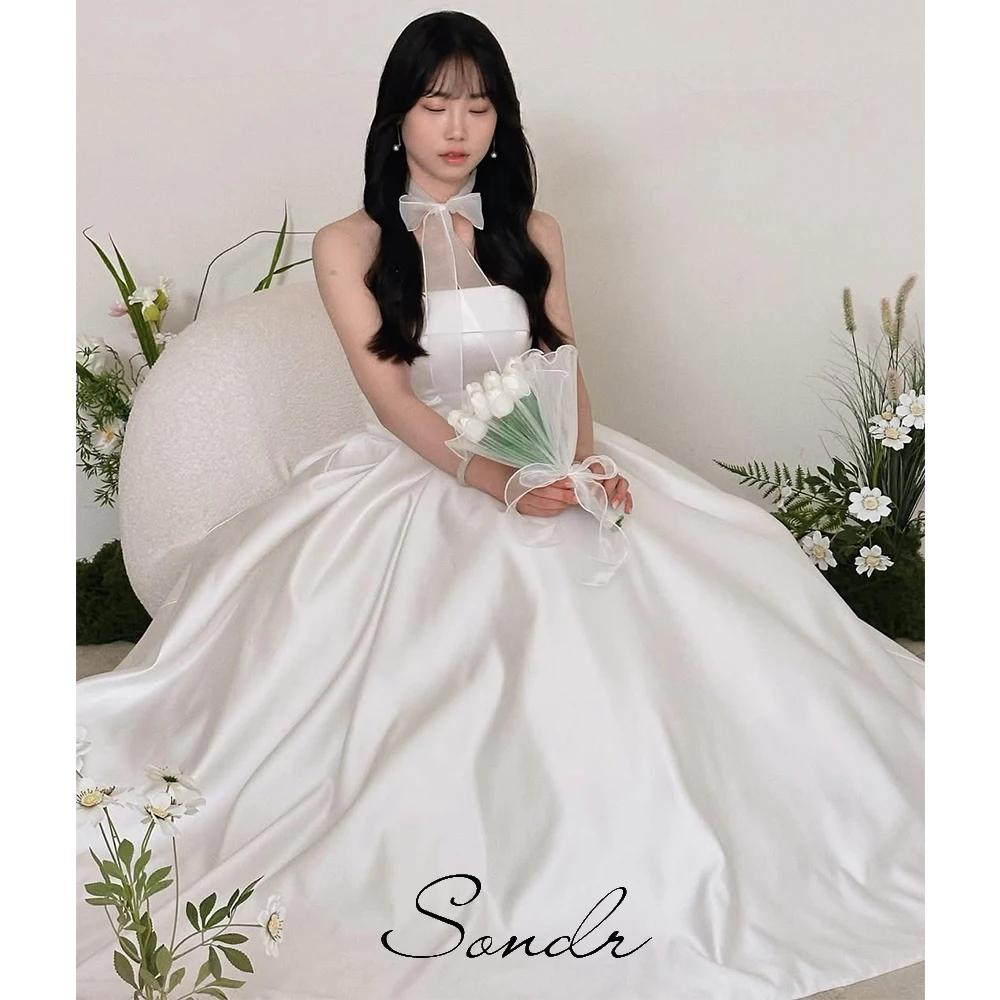 Sondr Silk Satin Korean Wedding Dresses Strapless Elegant Wedding Snap Dresses Customized A Line Corset Back Bridal Gown