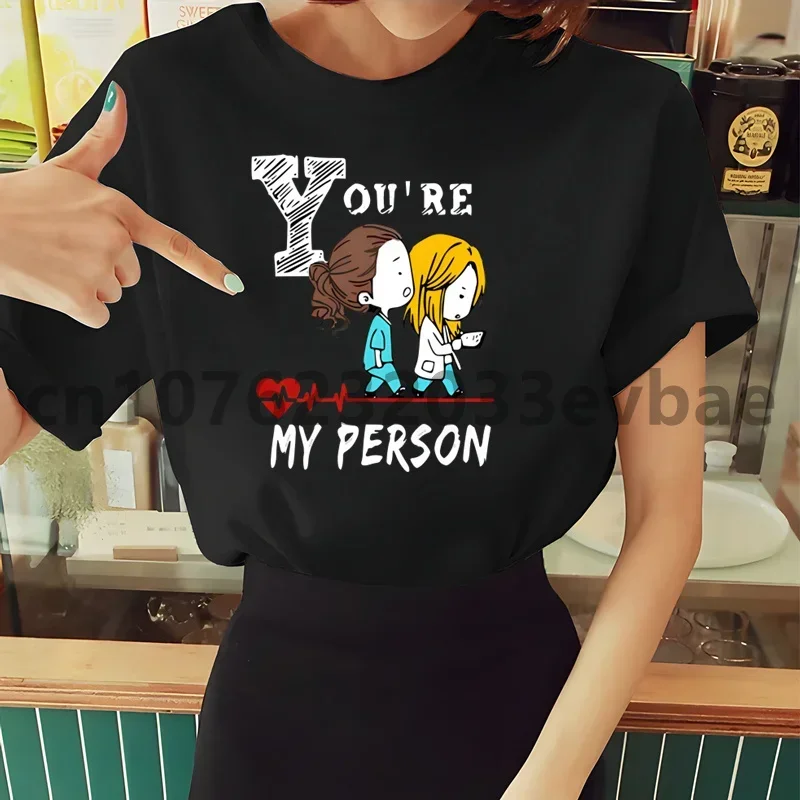 

Greys Anatomy You're My Person Heart T-Shirt Women Short Sleeve Summer Fashion Tshirt Casual Black Fashion Tee Shirt O-Neck Tops