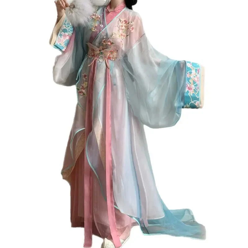 

robe improved embroidery printing smudging Hanfu daily short Warring States robe