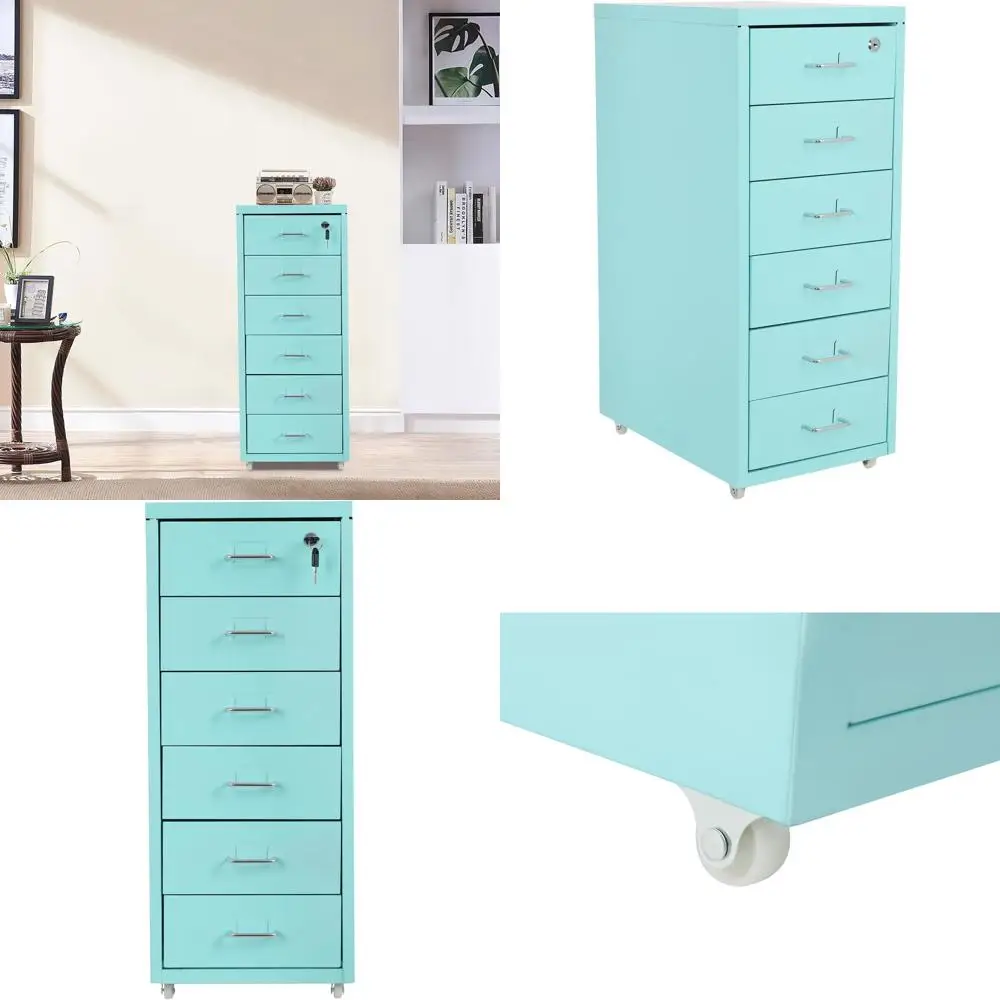 

Синий вертикальный шкаф для документов с 6 выдвижными ящиками, размеры 11D x 16W x 27H, с замком и колесиками, для домашнего офиса