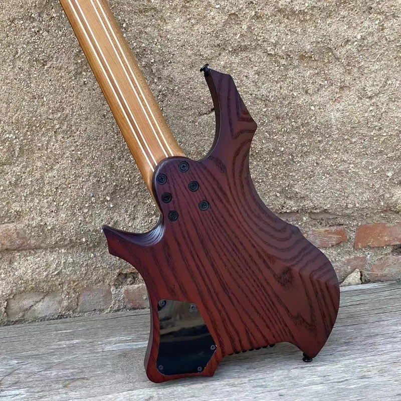 7 String Headless Electric Guitar Passive Pickups Brown Ash Body 9 Piece Roasted Maple Neck Fanned Frets Guitarra