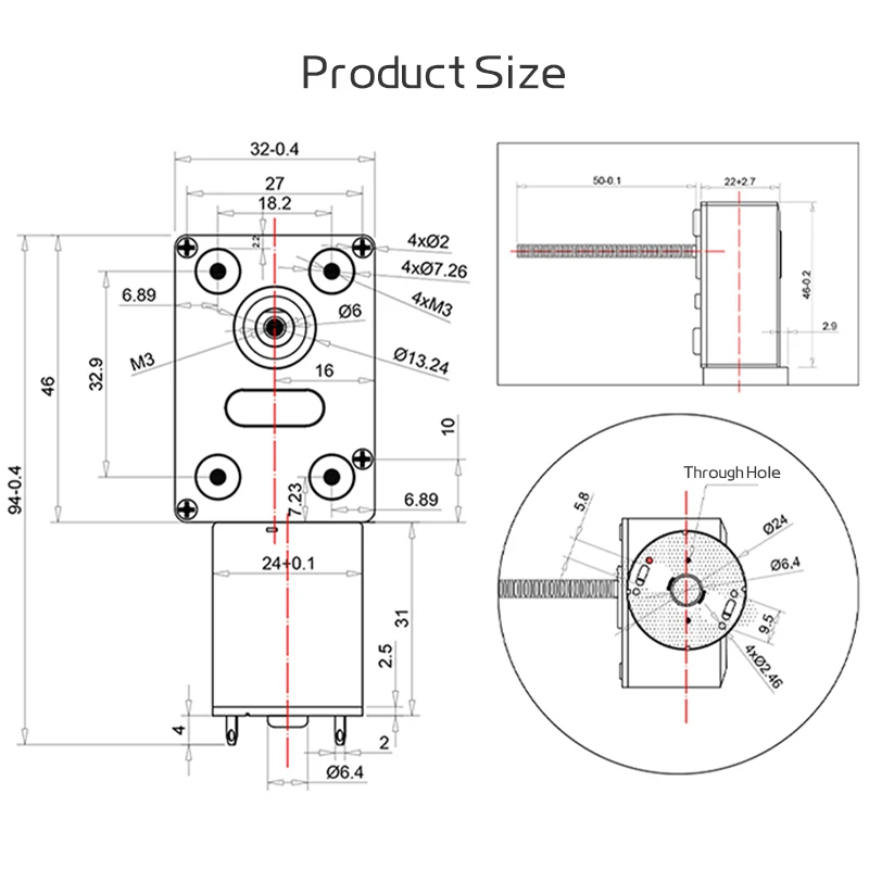 JGY370-M6 Worm Gear Reduction Motor Threaded Shaft Length 50mm6V~24V Forward And Reverse 1RPM~375RPM Brush Motor