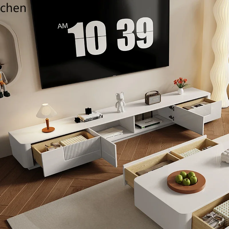 TQH6.22 TV cabinet coffee table combination living room household small apartment white simple solid wood floor cabinet