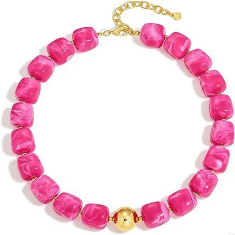  Beaded Necklace Colorful Irregular Square Acrylic Bead Clavicle Chain for Party