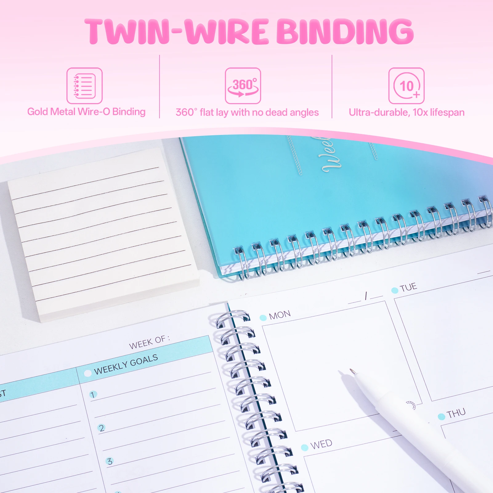 مخطط A5 غير مؤرخ 104 صفحة دفتر حلزوني 52 أسابيع جدول أعمال يومي أسبوعي جداول الطلاب القرطاسية مكتب اللوازم المدرسية #4