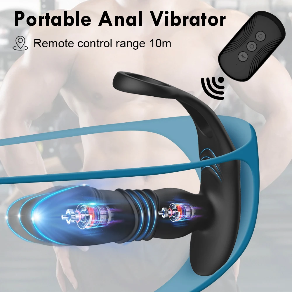 Silicone Anal Vibrator Thrusting Prostate Stimulator Massager Delay Ejaculation Lock Ring Anal Butt Plug Sex Toys Dildos for Men