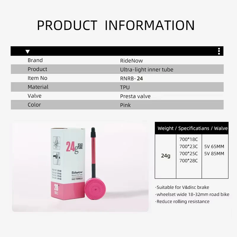 RIDENOW خفيفة الدراجة الأنبوب الداخلي 24 جرام 700Cx18-28C الطريق دراجة بولي TPU الأنبوب الداخلي 45 مللي متر 65 مللي متر 85 مللي متر الفرنسية صمام الدراجة الأنابيب الداخلية #2