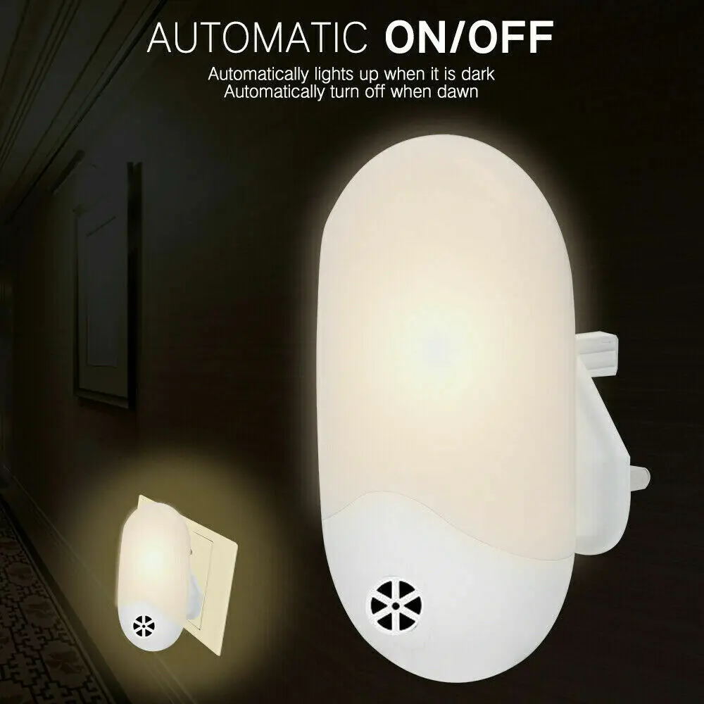 1PC Automatic LED Night Light Wall Plug In Dusk to Dawn Sensor Warm White Lamp EU US UK Plug LED Wall Lamp Cabinet Stairs Light