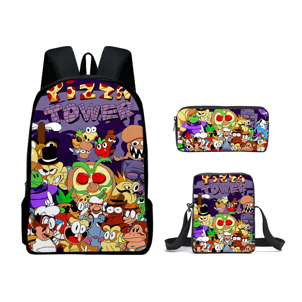 3pcs/set Pizza Tower Pepperman Backapck Crossbody Bag Pen Case Boys Girls Primary Middle School Students Schoolbag Backpacks