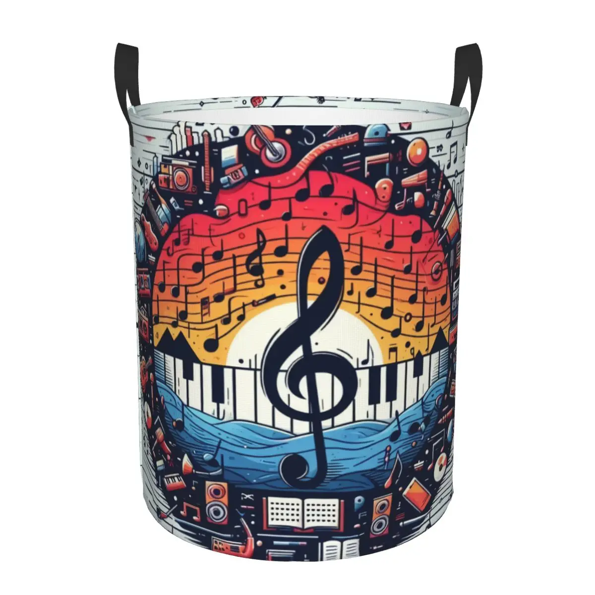 Custom Piano Keyboard Musical Notes Laundry Basket Foldable Clothes Toy Hamper Storage Bin for Kids Nursery